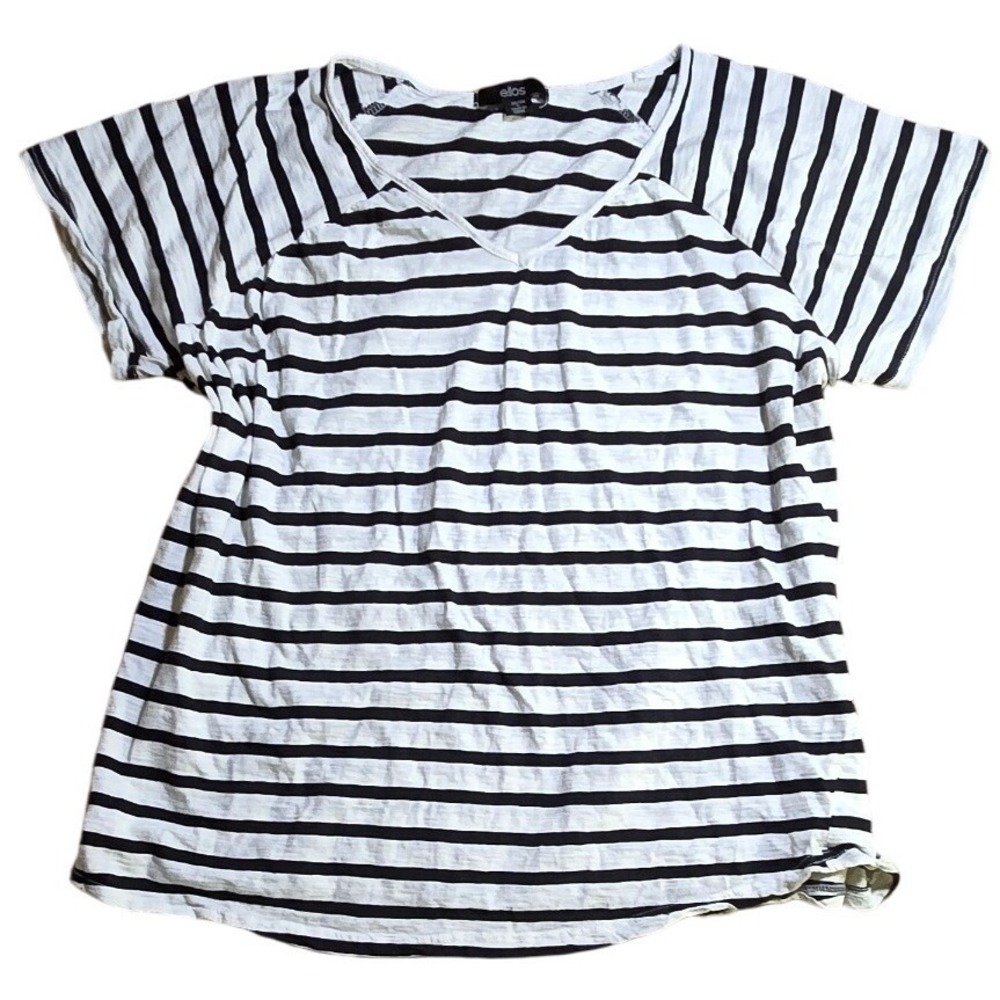 Ellos Women's Black and‎ White Striped Short Sleeve Top Size 18/20